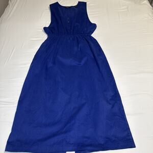 Vintage Eddie Bauer Dress Maxi Royal Blue 90s Cotton Sleeveless Elastic Waist